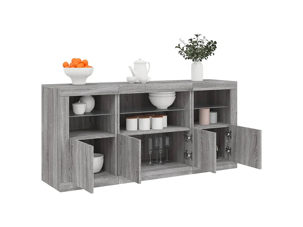 Dressoir met LED-verlichting 142,5x37x67 cm grijs sonoma