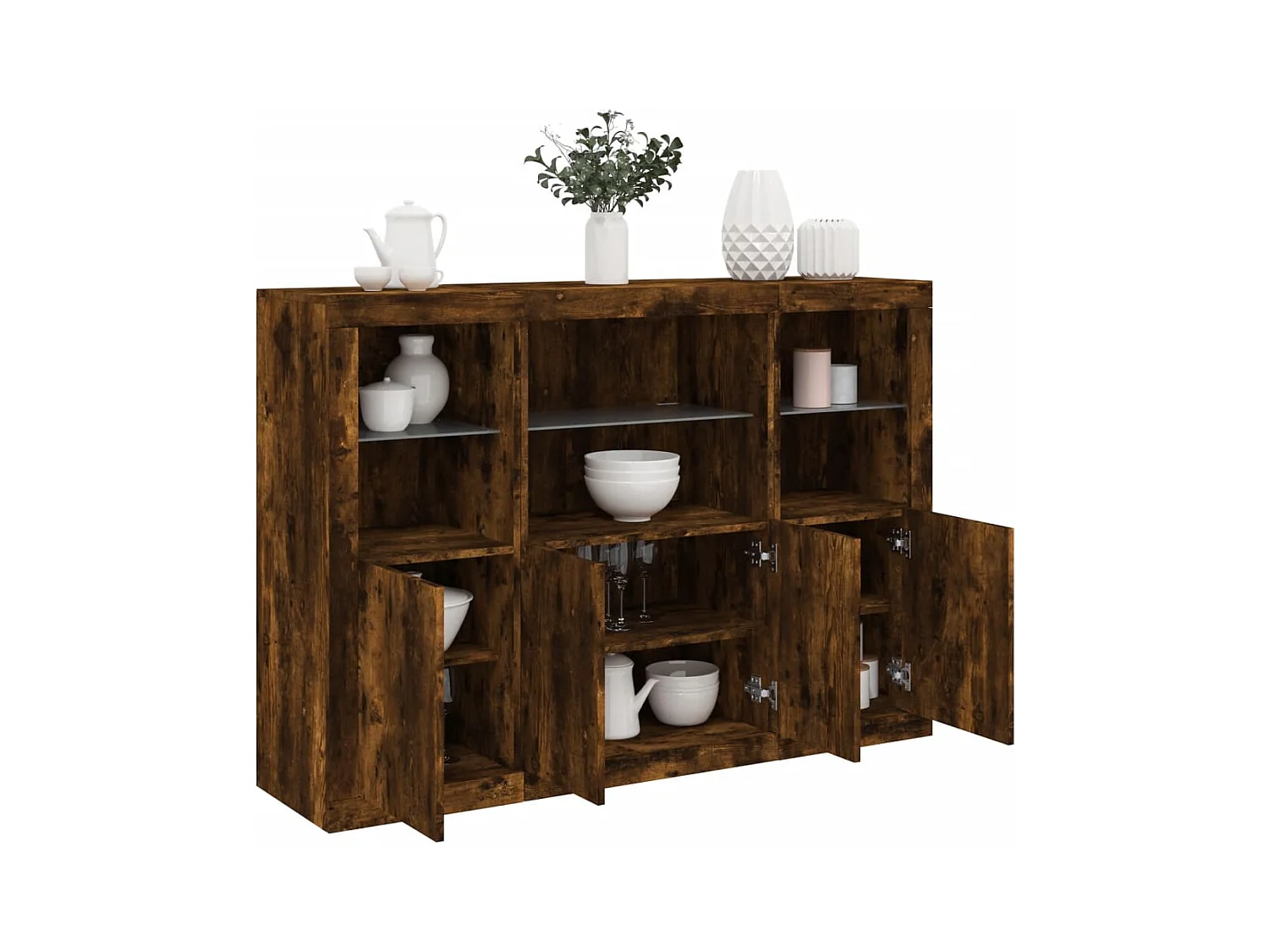 Buffets avec lumières LED 3 pcs chêne fumé bois d'ingénierie