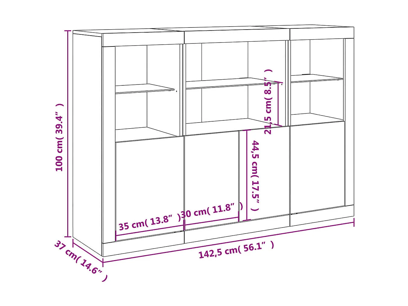 Sideboards mit LED-Leuchten 3 Stk. Räuchereiche Holzwerkstoff