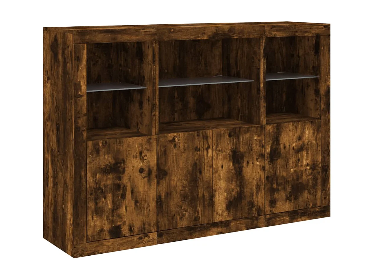 Sideboards mit LED-Leuchten 3 Stk. Räuchereiche Holzwerkstoff