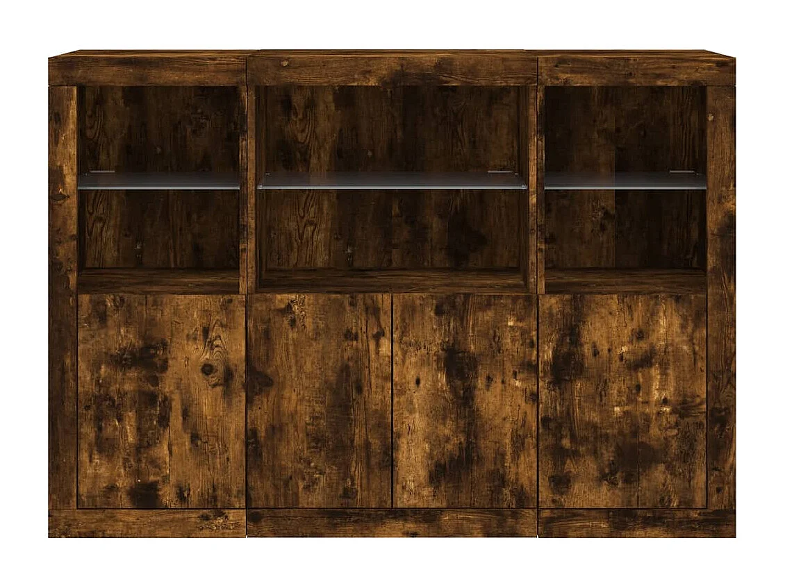 Sideboards mit LED-Leuchten 3 Stk. Räuchereiche Holzwerkstoff