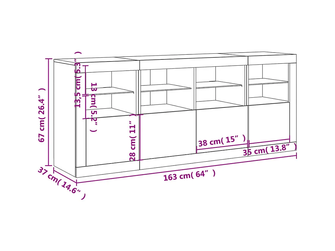 Buffet avec lumières LED chêne sonoma 163x37x67 cm