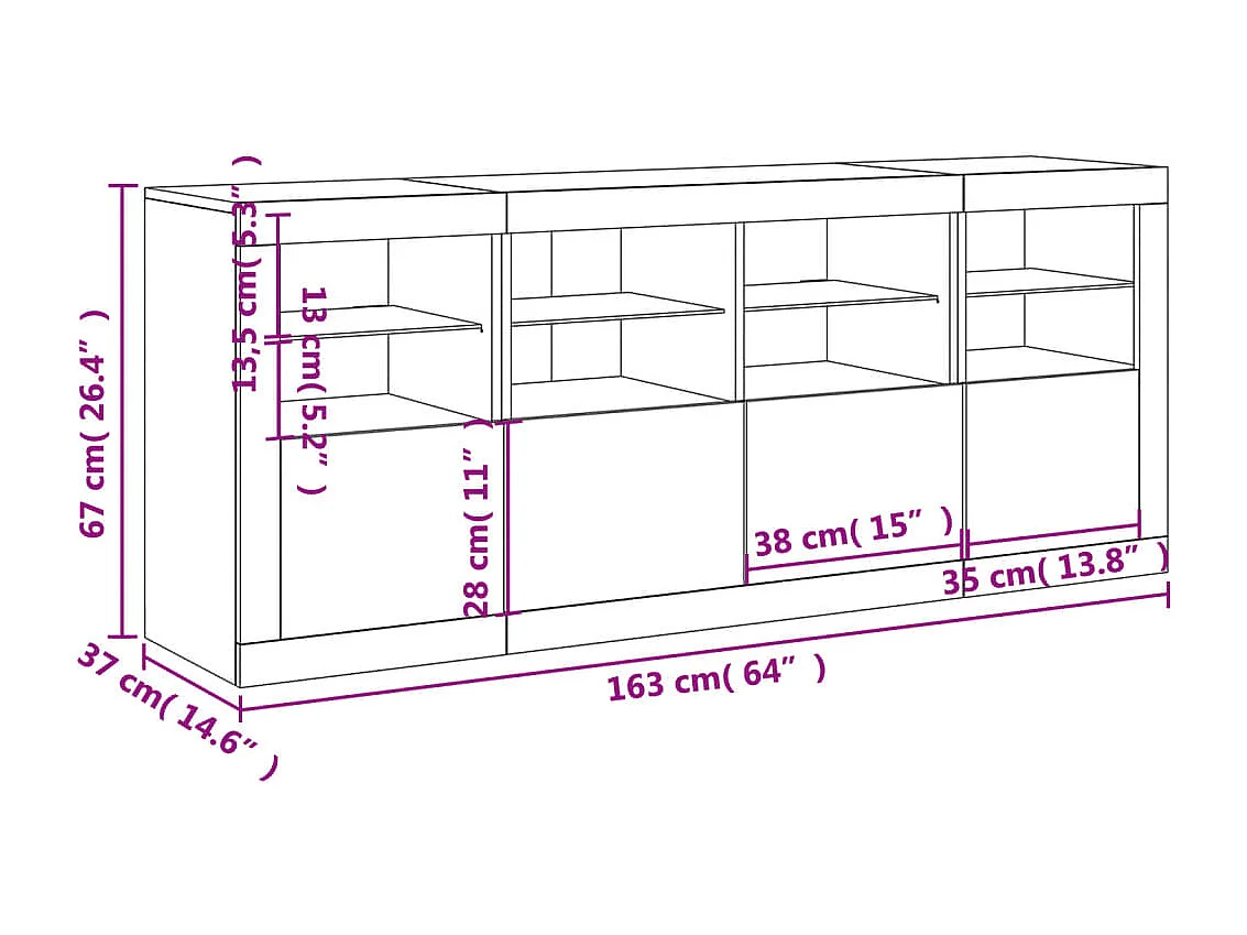 Buffet avec lumières LED chêne sonoma 163x37x67 cm