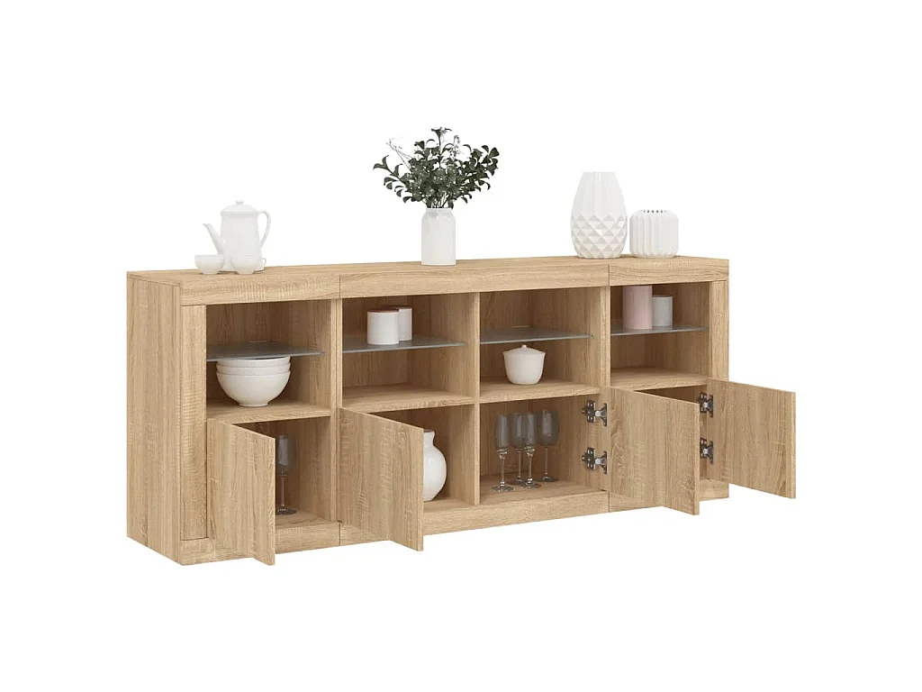 Buffet avec lumières LED chêne sonoma 163x37x67 cm