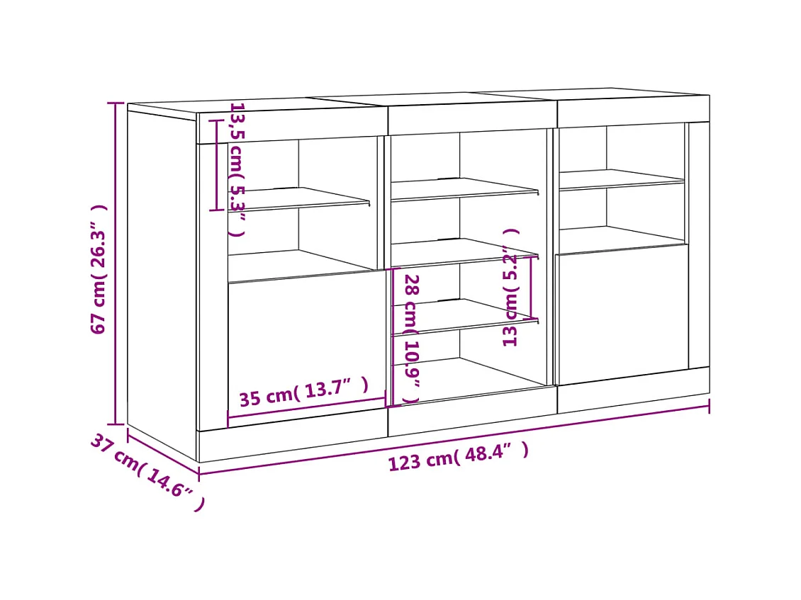Buffet avec lumières LED noir 123x37x67 cm