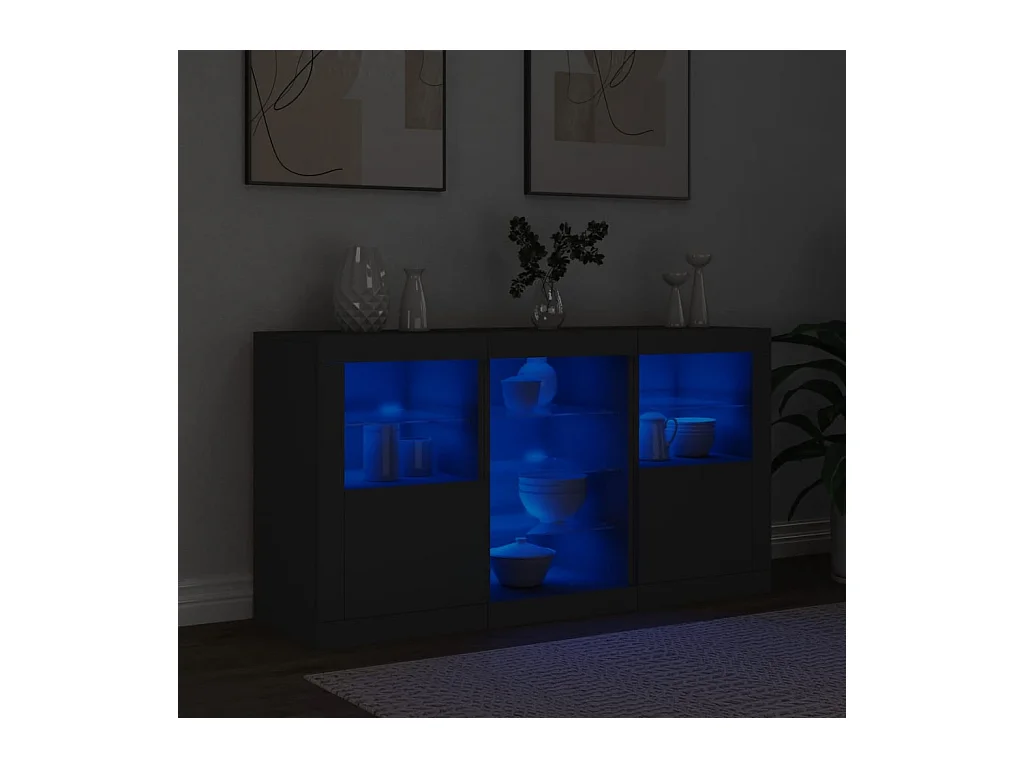 Buffet avec lumières LED noir 123x37x67 cm