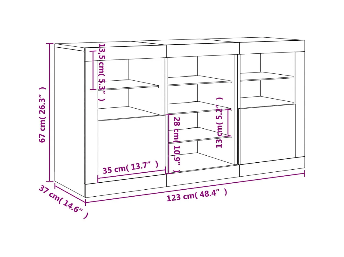 Aparador com luzes LED 123x37x67 cm carvalho sonoma