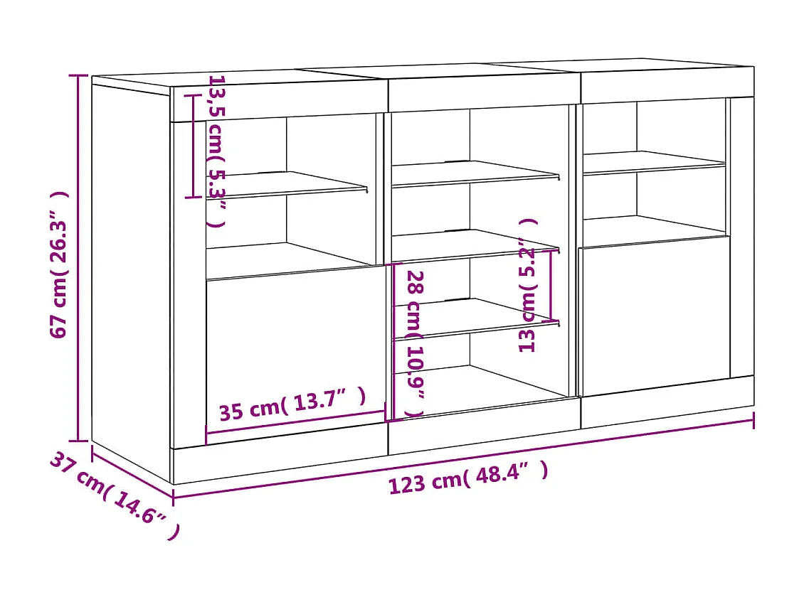 Buffet avec lumières LED chêne sonoma 123x37x67 cm
