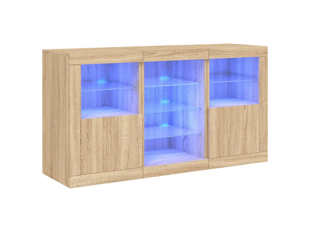 Buffet avec lumières LED chêne sonoma 123x37x67 cm