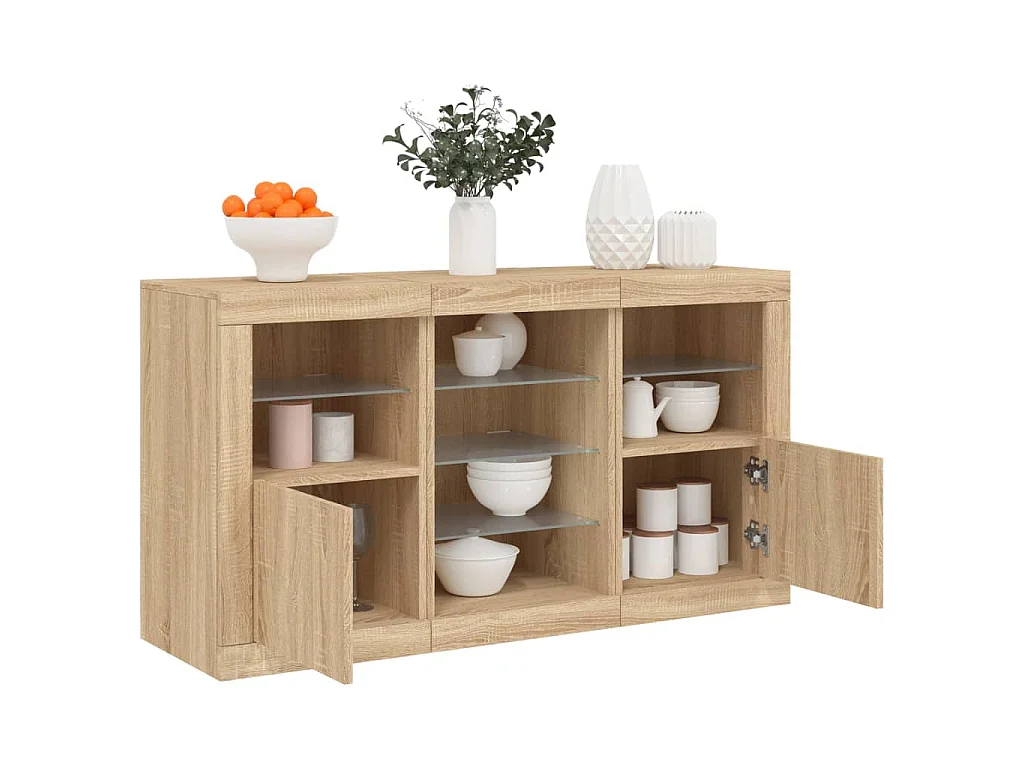 Buffet avec lumières LED chêne sonoma 123x37x67 cm