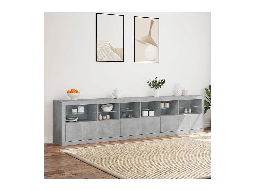 Sideboard mit LED-Leuchten Betongrau 283x37x67 cm