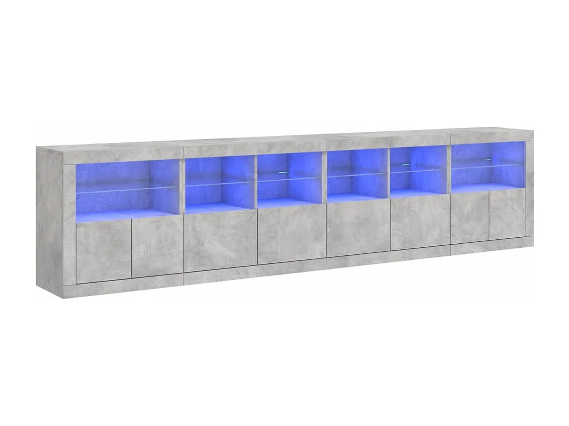Credenza con Luci LED Grigio Cemento 283x37x67 cm