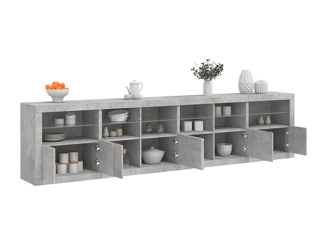 Credenza con Luci LED Grigio Cemento 283x37x67 cm