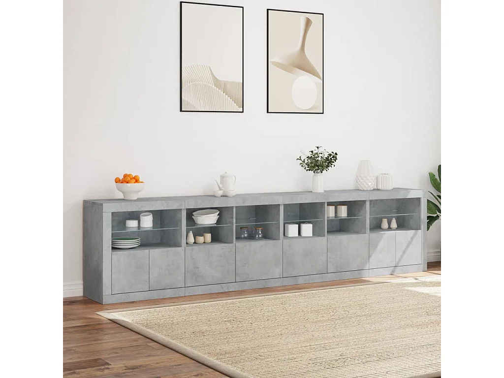 Credenza con Luci LED Grigio Cemento 283x37x67 cm