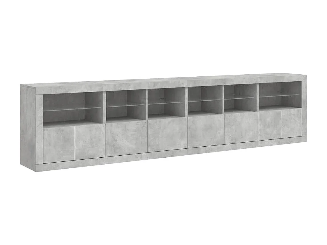 Credenza con Luci LED Grigio Cemento 283x37x67 cm