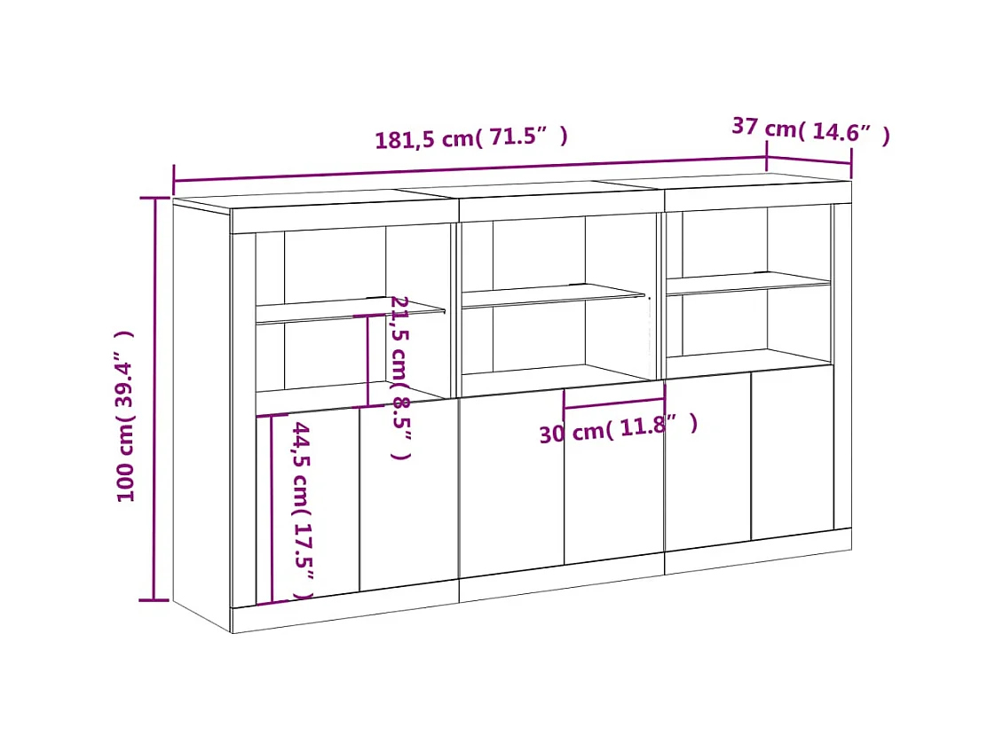 Buffet avec lumières LED chêne sonoma 181,5x37x100 cm