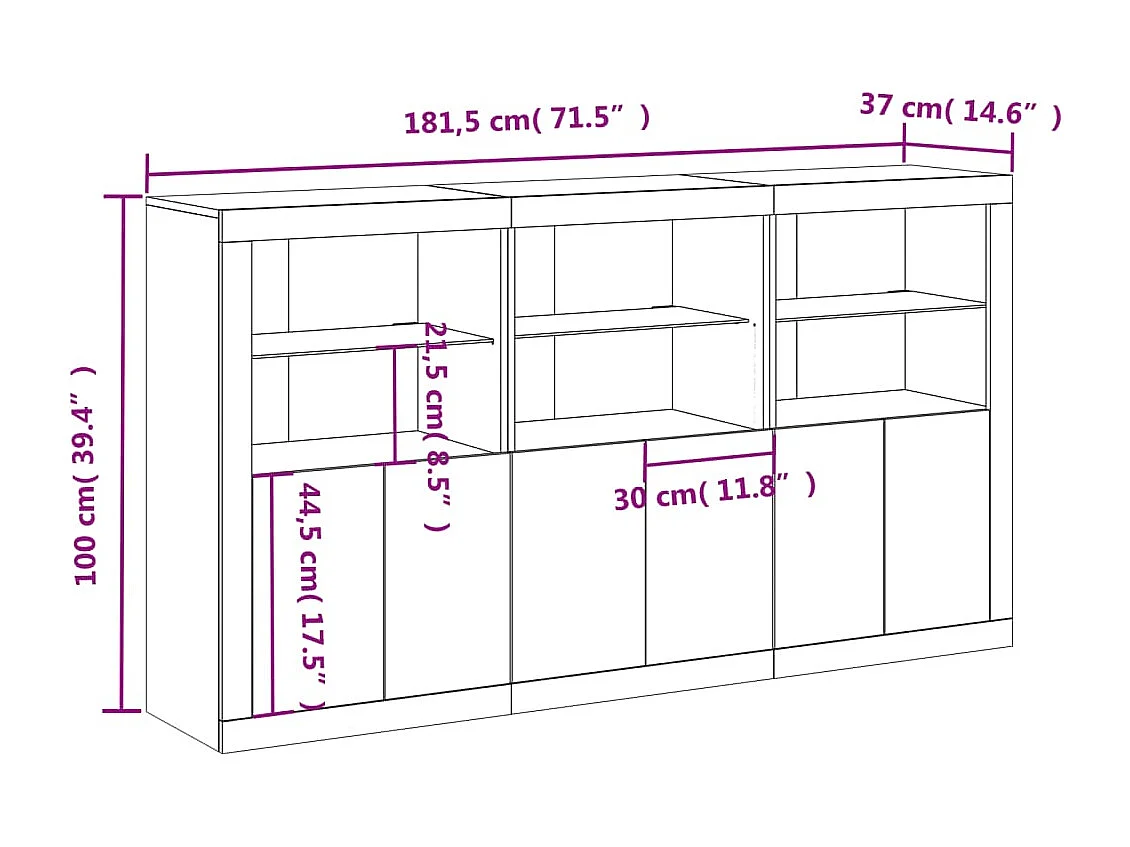 Buffet avec lumières LED chêne sonoma 181,5x37x100 cm