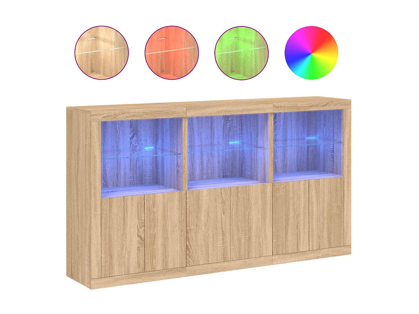 Nowoczesny bufet dębowy Sonoma 181,5 cm z personalizowanym oświetleniem LED RGB i dużą przestrzenią do przechowywania