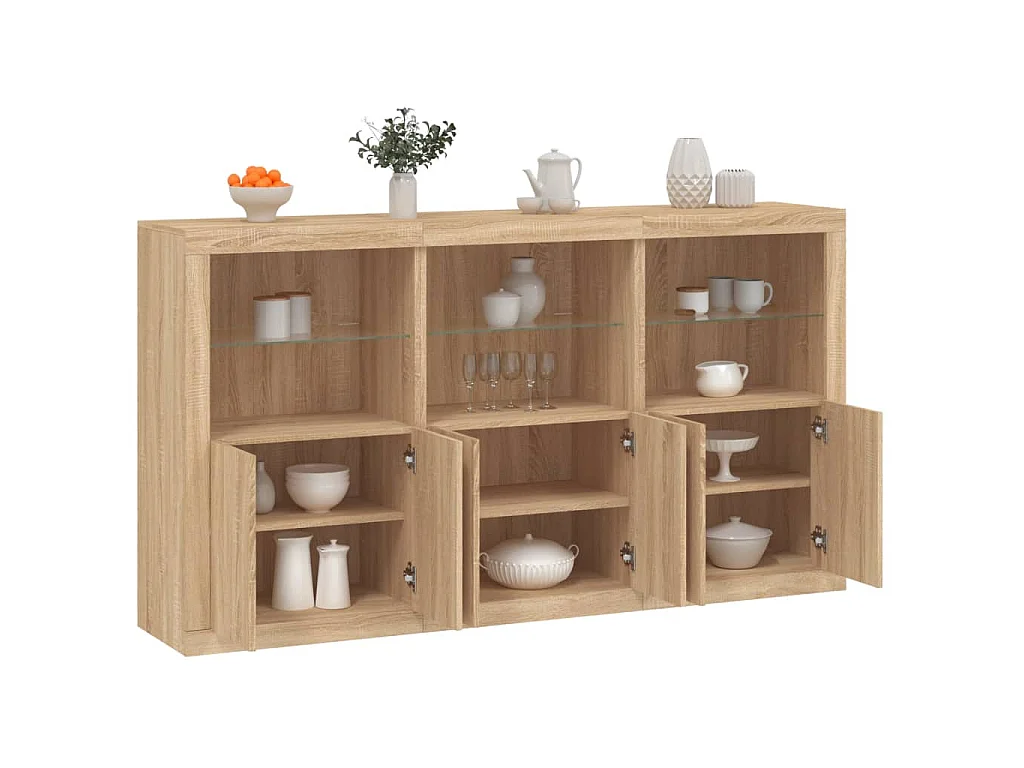 Buffet avec lumières LED chêne sonoma 181,5x37x100 cm