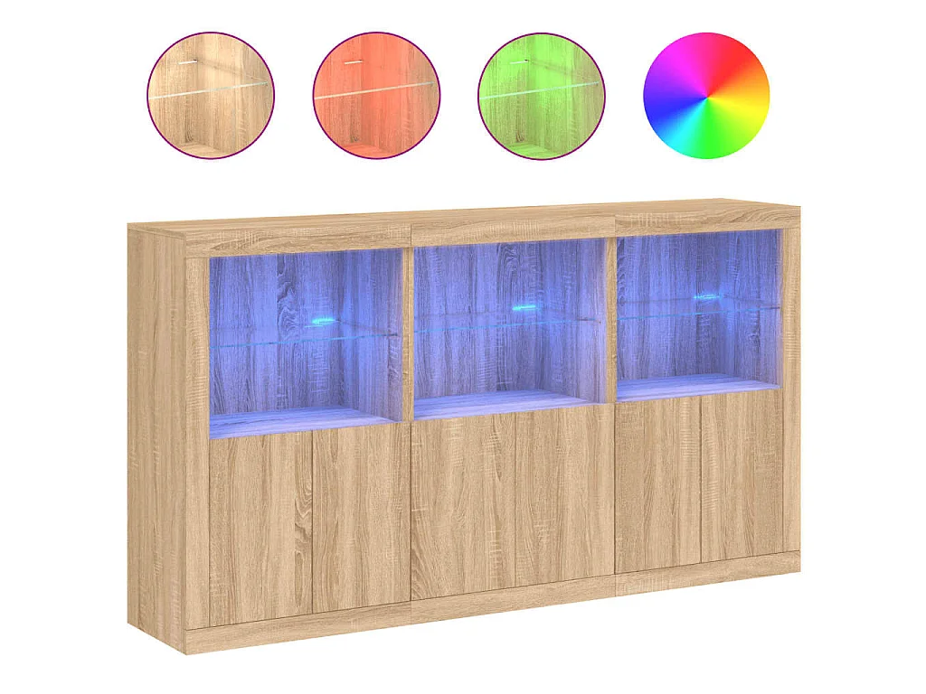Buffet avec lumières LED chêne sonoma 181,5x37x100 cm