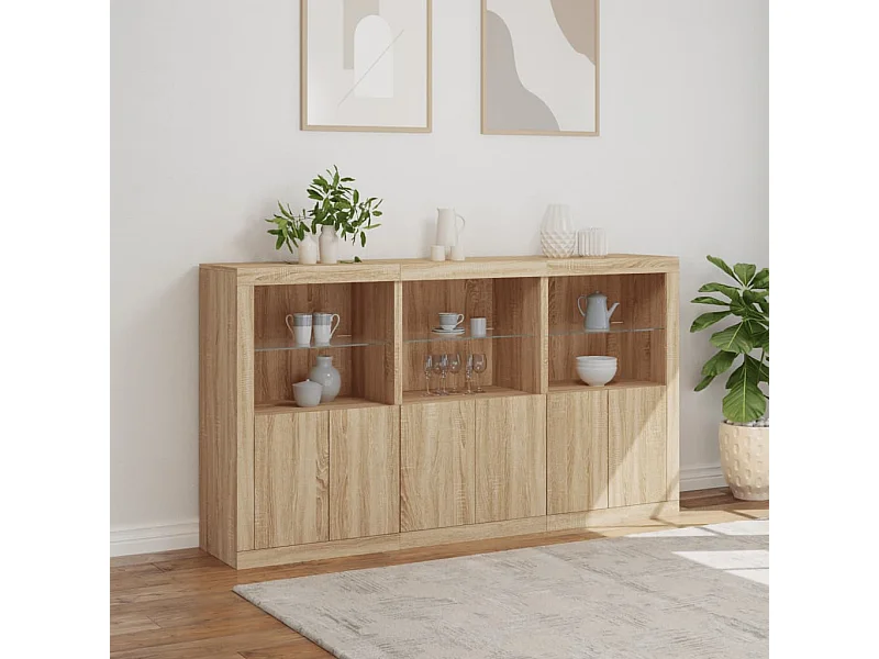 Buffet avec lumières LED chêne sonoma 181,5x37x100 cm