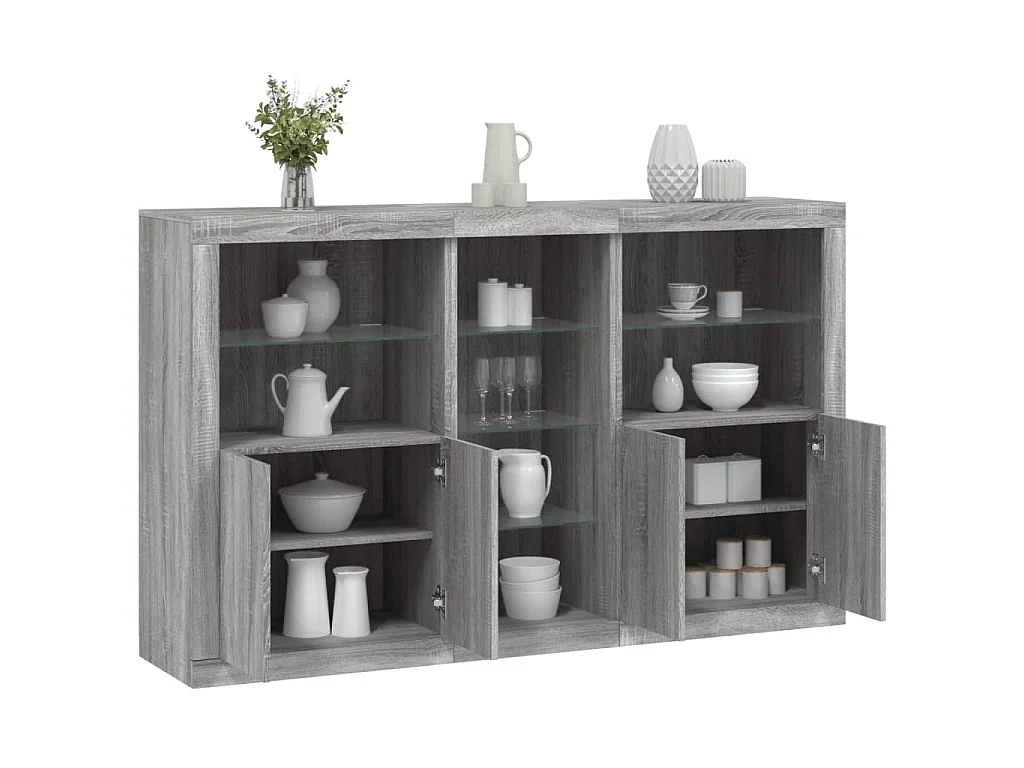 Buffet avec lumières LED sonoma gris 162x37x100 cm