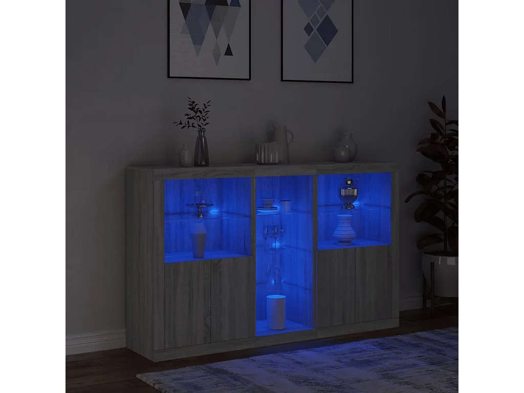 Buffet avec lumières LED sonoma gris 162x37x100 cm
