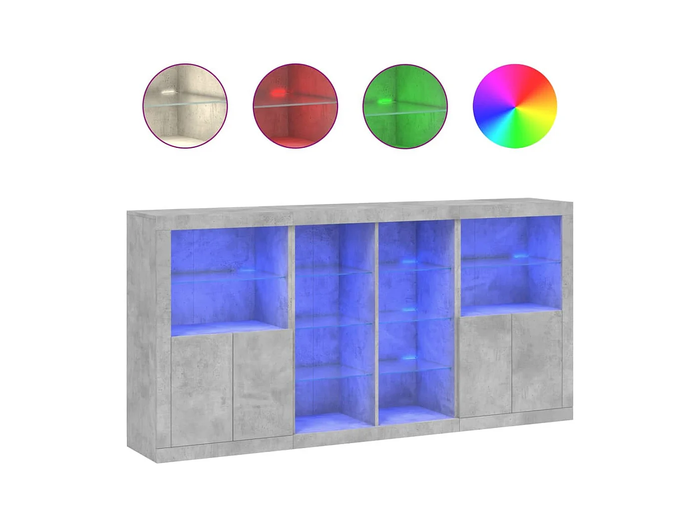 Sideboard mit LED-Leuchten Betongrau 202x37x100 cm