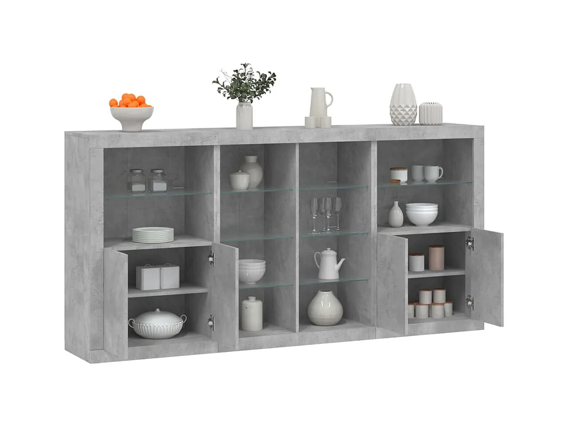 Buffet avec lumières LED gris béton 202x37x100 cm