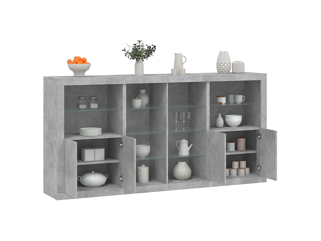 Buffet avec lumières LED gris béton 202x37x100 cm