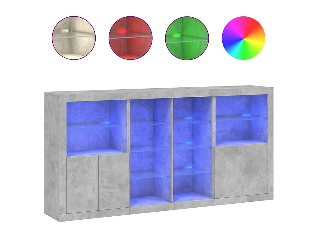 Buffet avec lumières LED gris béton 202x37x100 cm