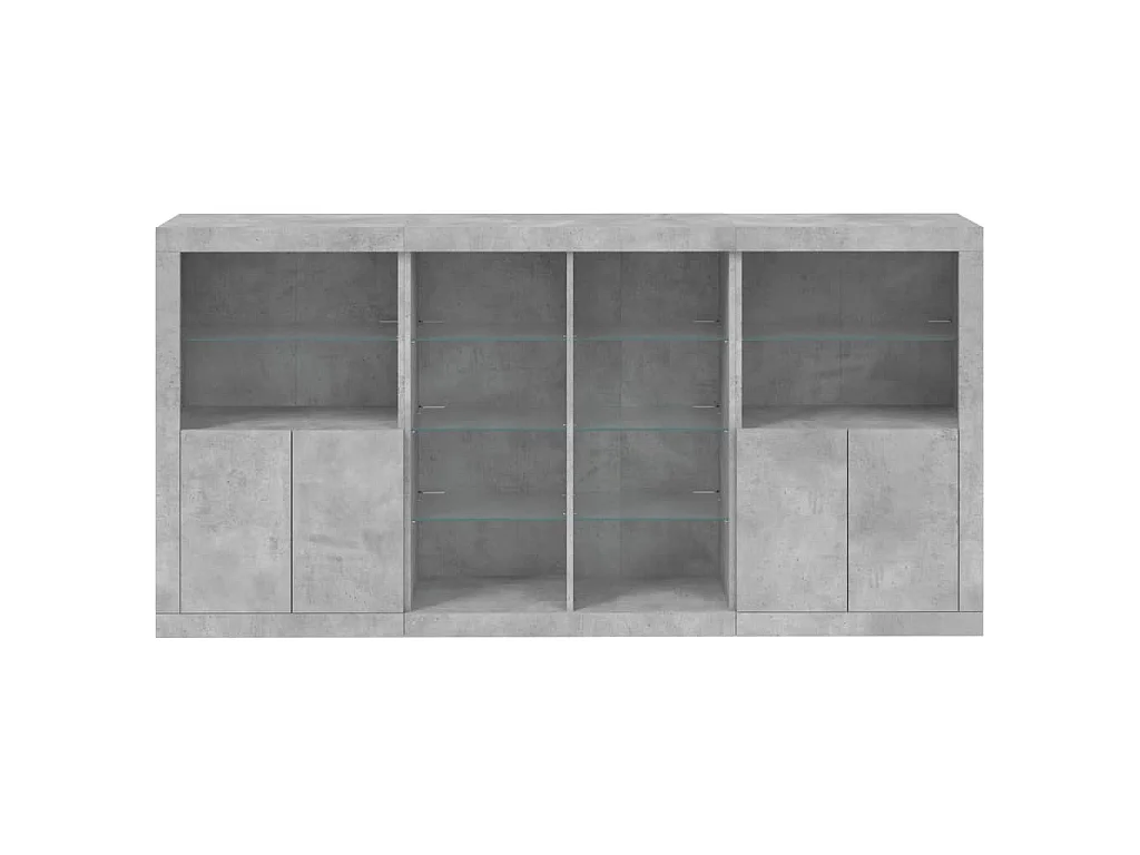 Buffet avec lumières LED gris béton 202x37x100 cm