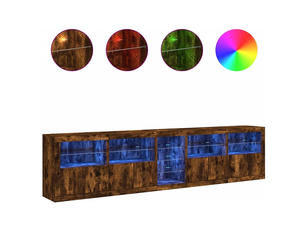 Buffet avec lumières LED chêne fumé 283x37x67 cm