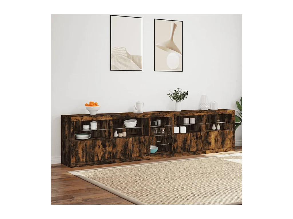Buffet avec lumières LED chêne fumé 283x37x67 cm
