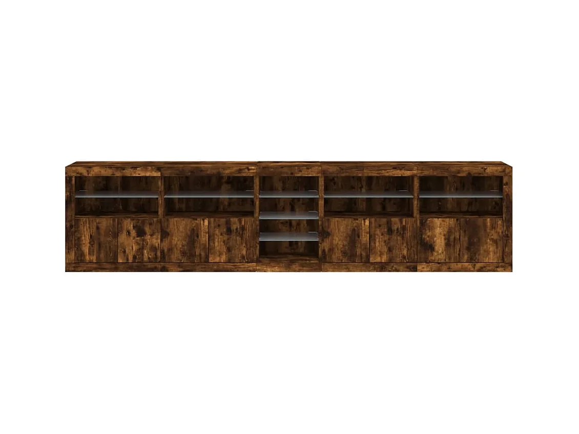 Buffet avec lumières LED chêne fumé 283x37x67 cm