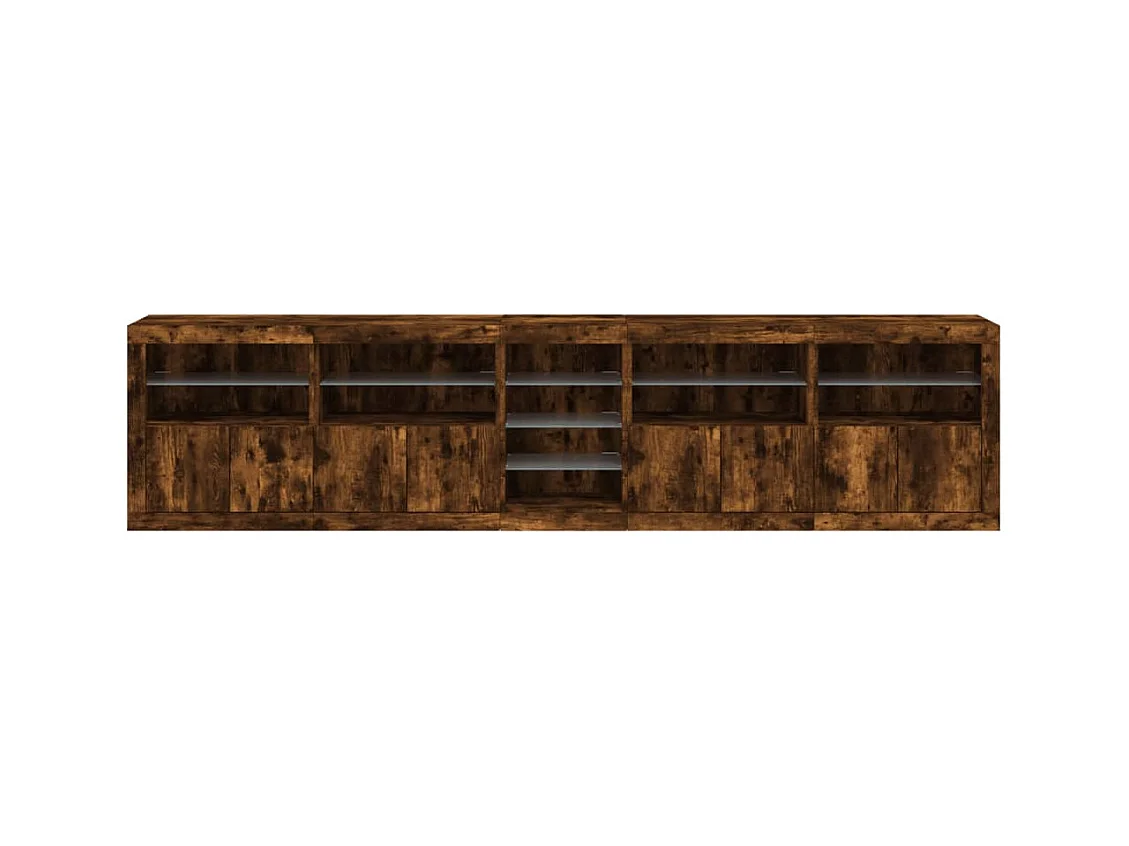 Buffet avec lumières LED chêne fumé 283x37x67 cm