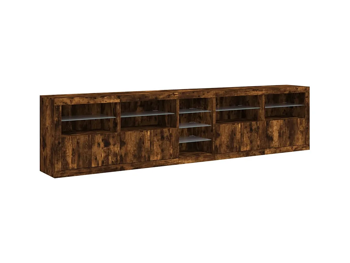 Sideboard mit LED-Leuchten Räuchereiche 283x37x67 cm