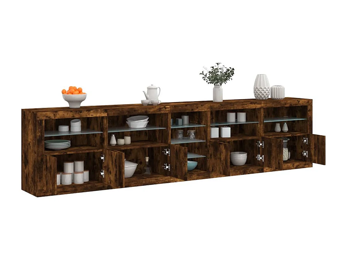 Buffet avec lumières LED chêne fumé 283x37x67 cm