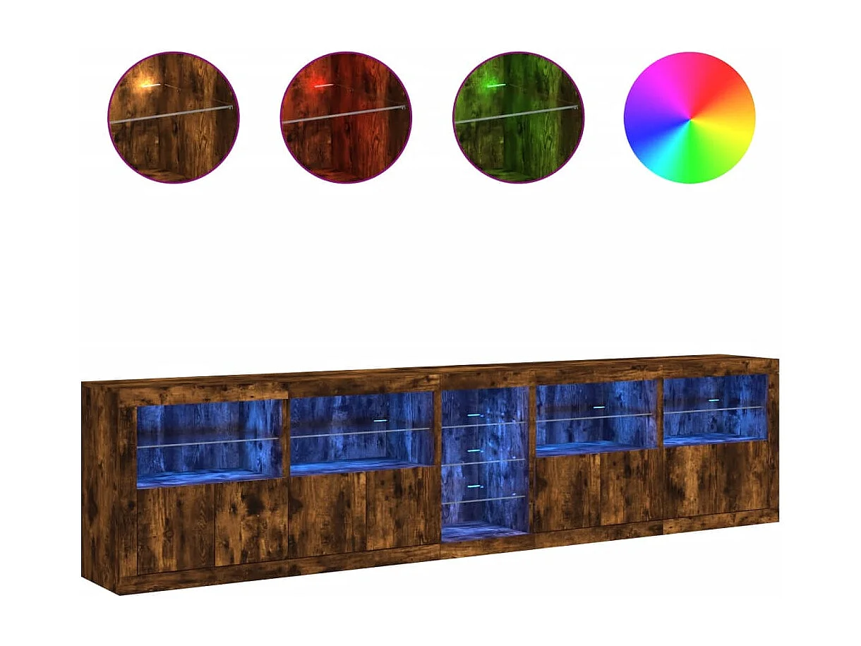 Buffet avec lumières LED chêne fumé 283x37x67 cm