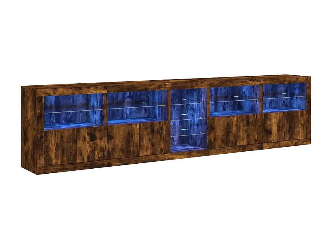 Buffet avec lumières LED chêne fumé 283x37x67 cm