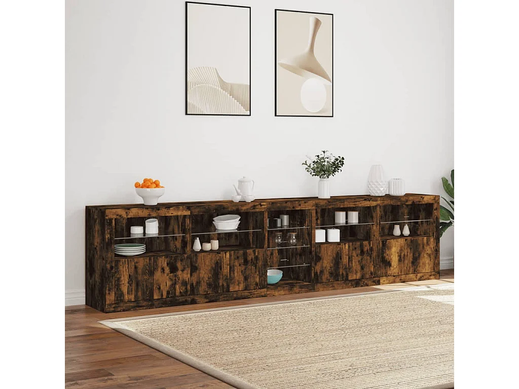 Buffet avec lumières LED chêne fumé 283x37x67 cm