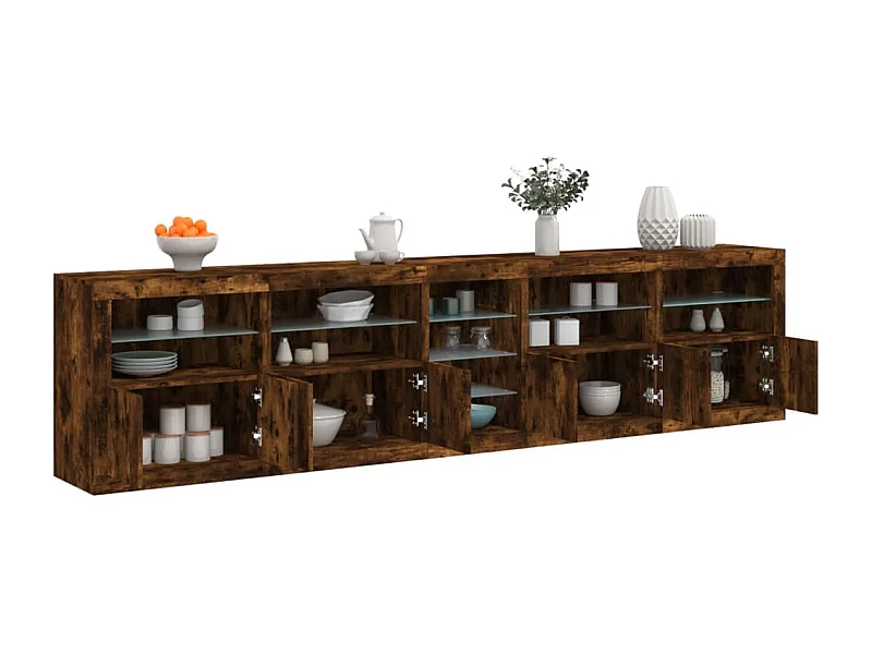 Buffet avec lumières LED chêne fumé 283x37x67 cm