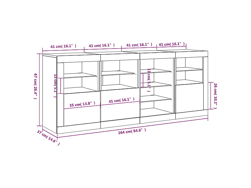 Sideboard mit LED-Leuchten Räuchereiche 164x37x67 cm