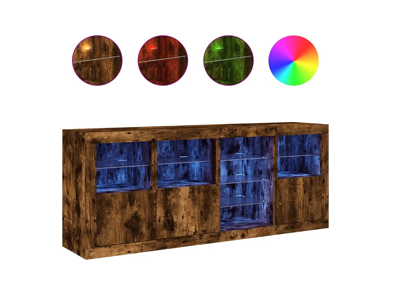 Buffet avec lumières LED chêne fumé 164x37x67 cm