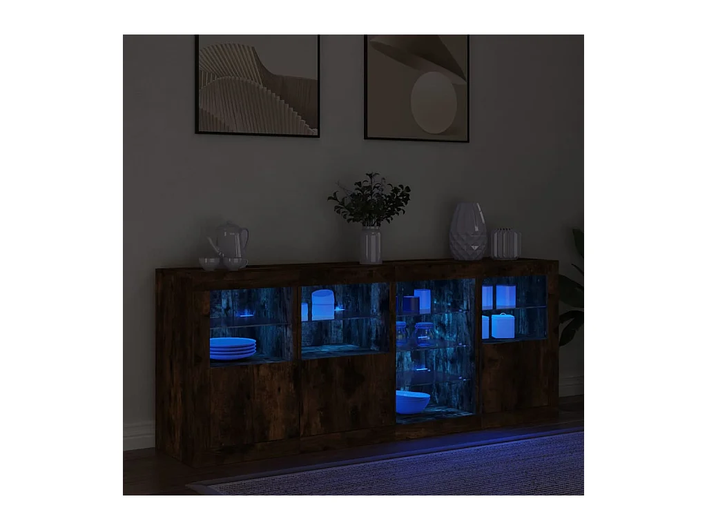 Buffet avec lumières LED chêne fumé 164x37x67 cm