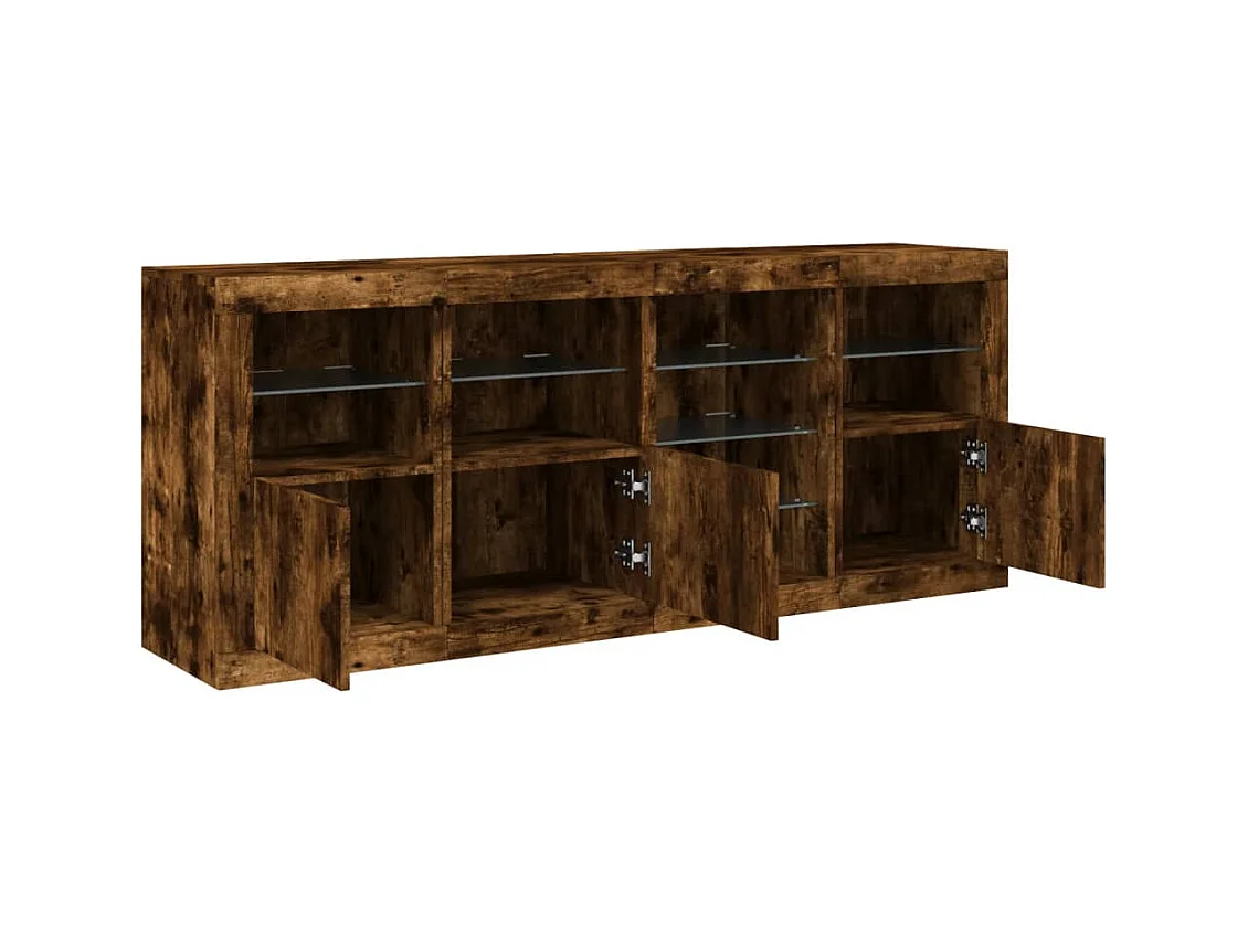 Buffet avec lumières LED chêne fumé 164x37x67 cm