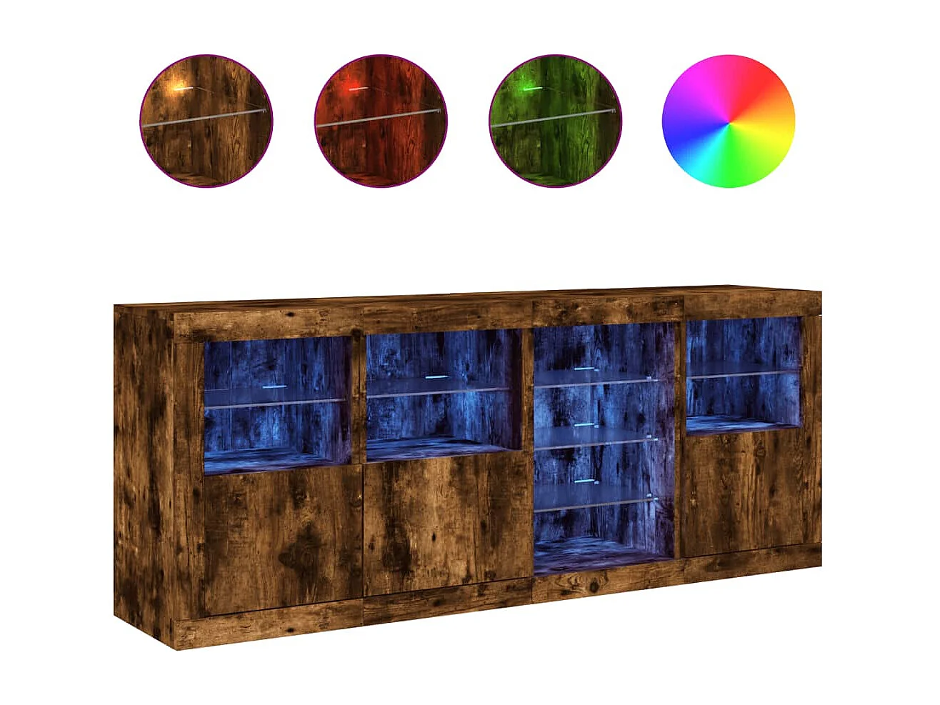 Buffet avec lumières LED chêne fumé 164x37x67 cm