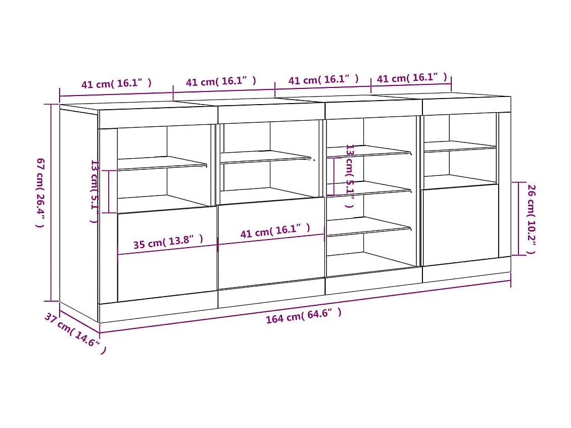 Buffet avec lumières LED chêne fumé 164x37x67 cm
