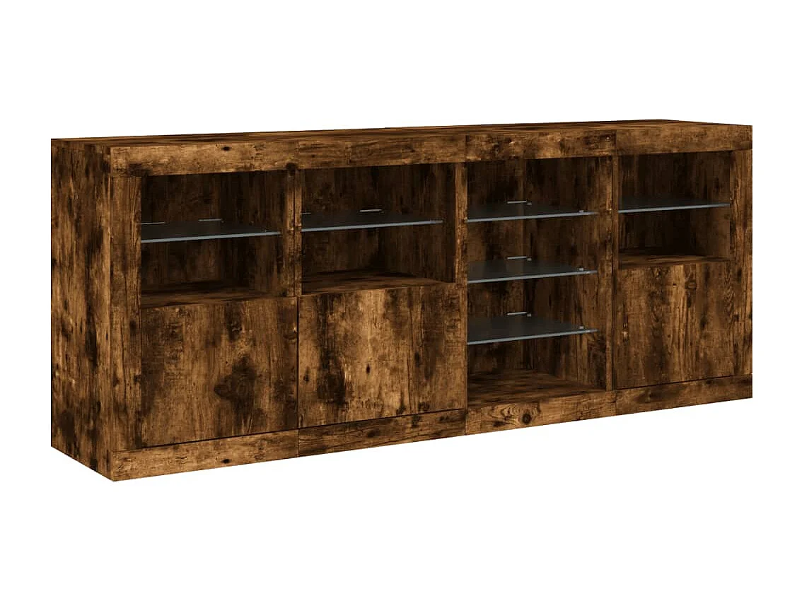 Buffet avec lumières LED chêne fumé 164x37x67 cm