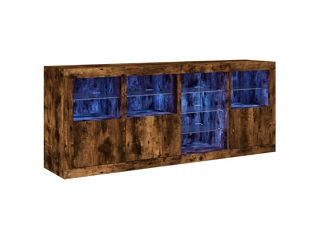 Buffet avec lumières LED chêne fumé 164x37x67 cm